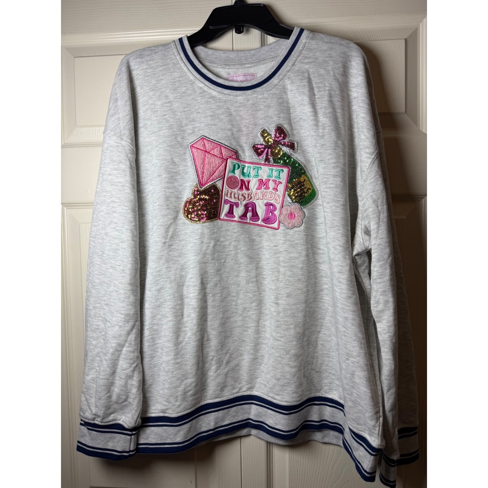 Simply Southern Just Put It On My Husband's Tab Crewneck Top XXL Embroidered - Picture 2 of 8